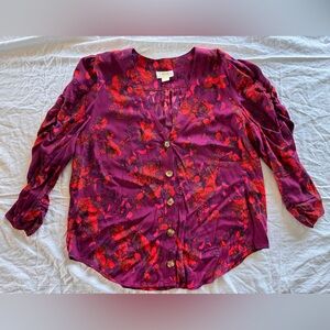 Maeve by Anthropologie Floral V-Neck Button-Up Blouse, Size Large